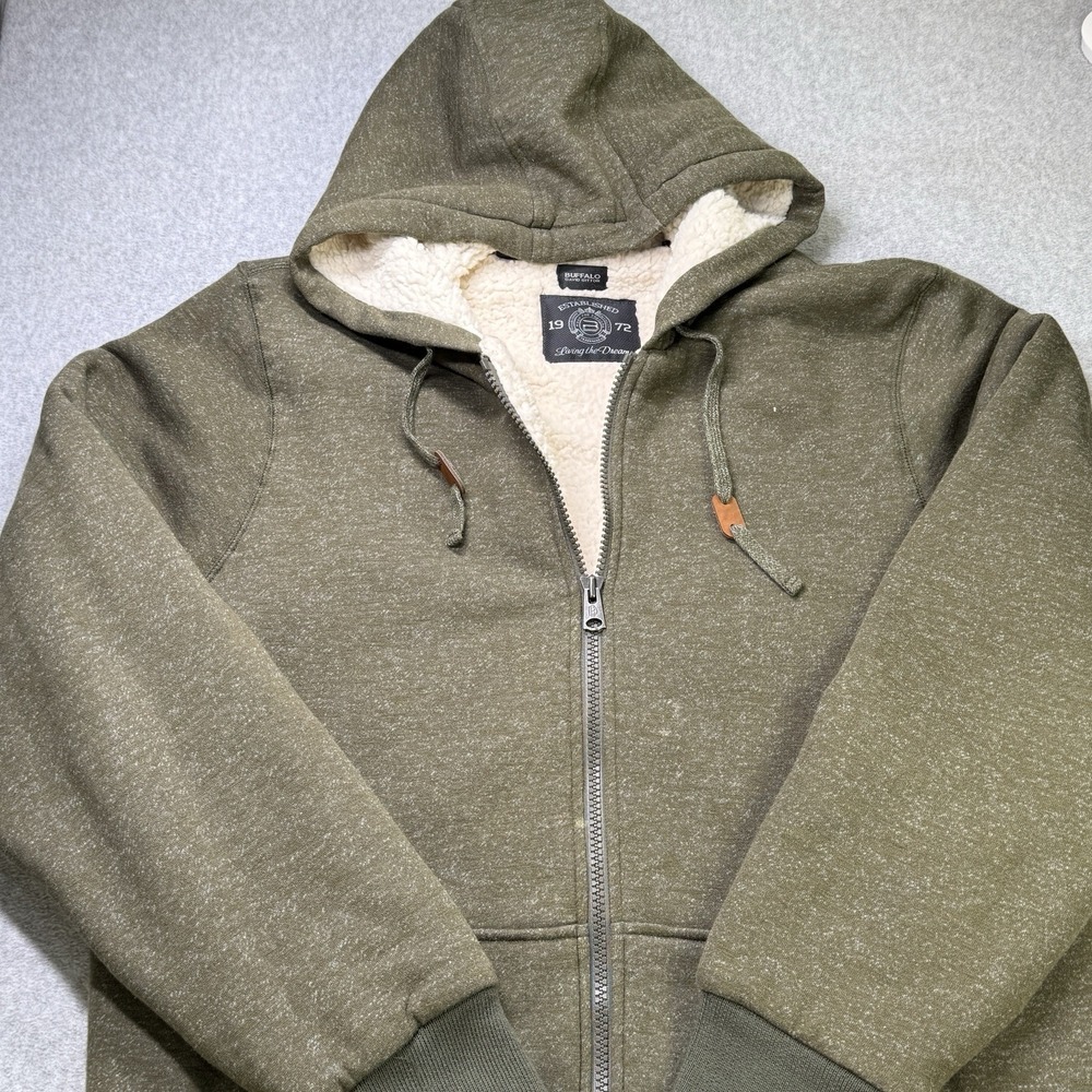 Buffalo David Bitton Sherpa Lined Zip Hoodie Jacket Olive Green Men's XXL - Picture 2 of 10
